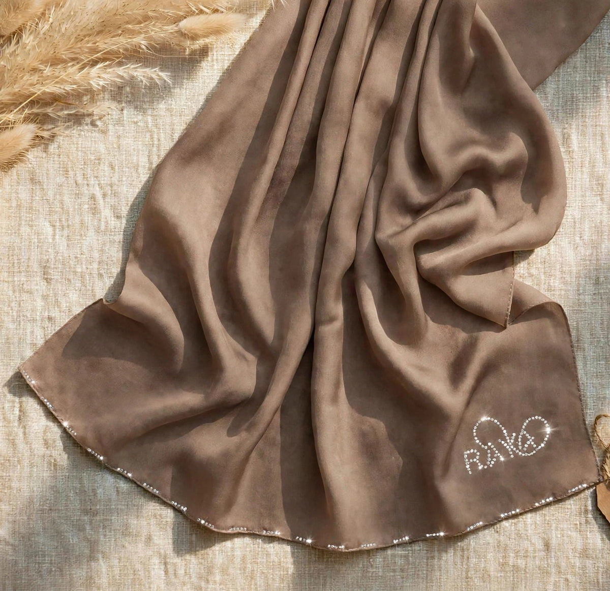 Autumn Beige Feather lite Hijab with SWAROVSKI®️ crystals