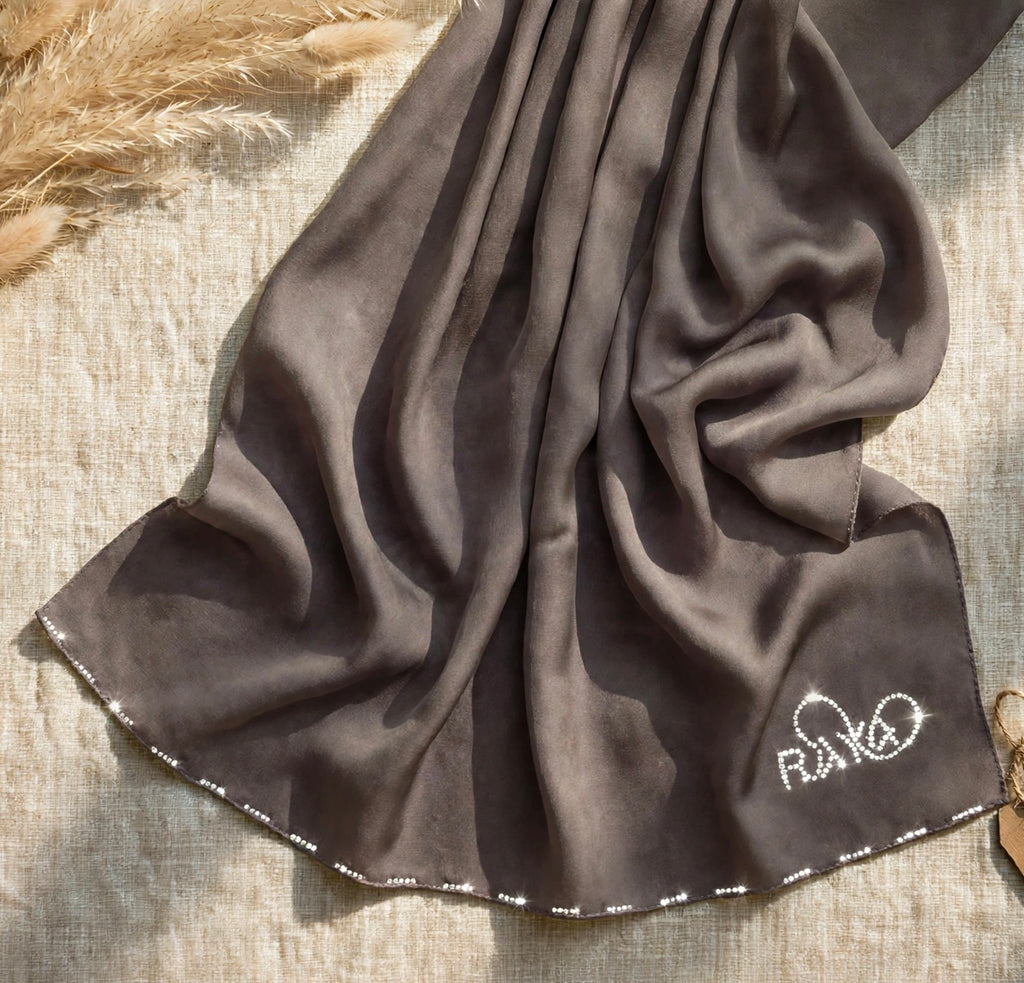Mauve Ash Feather lite Hijab with SWAROVSKI®️ crystals