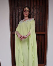 FLUORESCENT GREEN BUTTERFLY CAPE DRESS