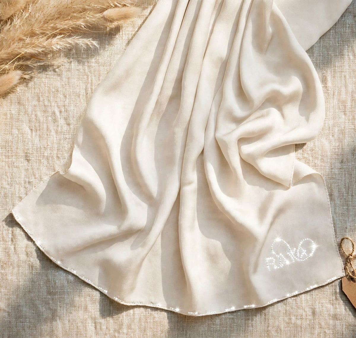 Beige Feather lite Hijab with SWAROVSKI®️ crystals