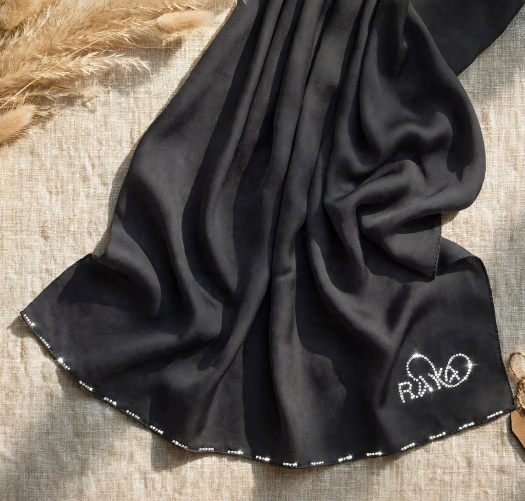 Black Feather lite Hijab with SWAROVSKI®️ crystals