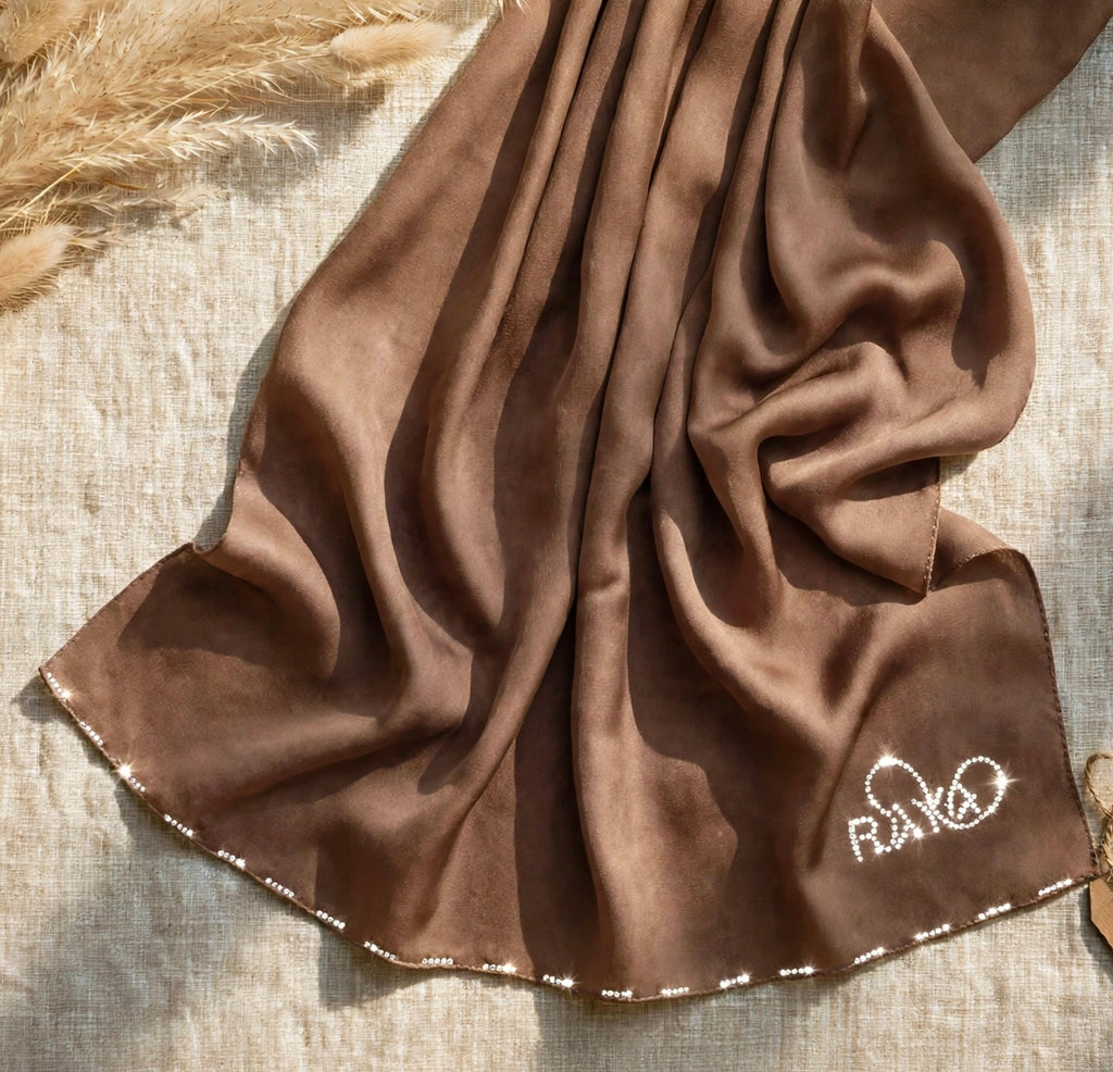 Autumn Beige Feather lite Hijab with SWAROVSKI®️ crystals