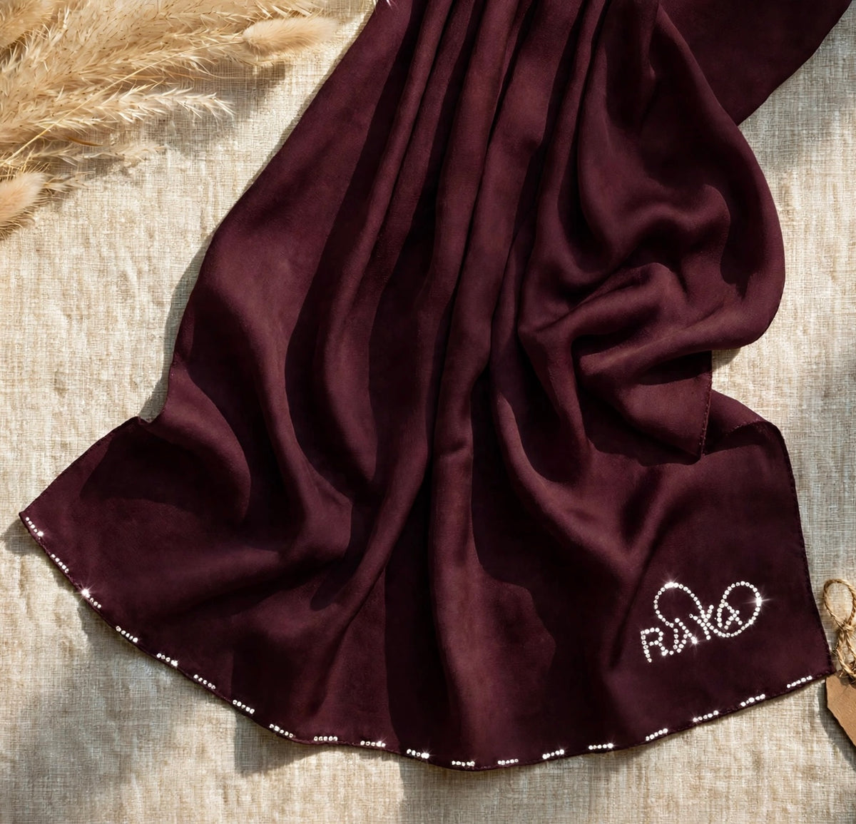 Dark Maroon Feather lite Hijab with SWAROVSKI®️ crystals