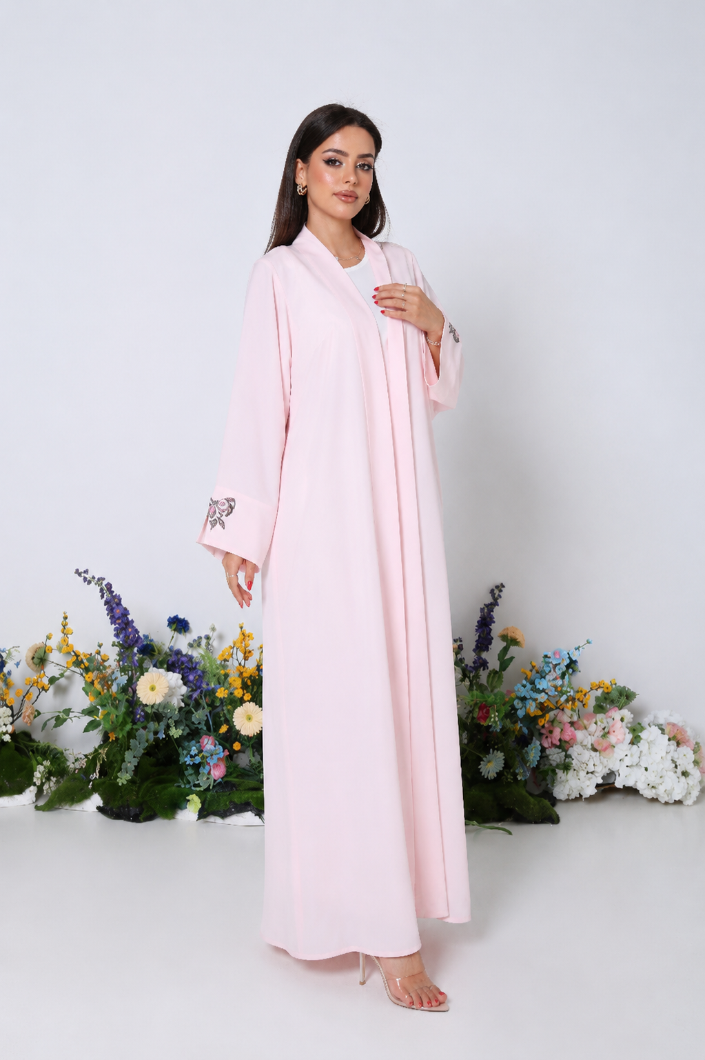 Blush Leopard Abaya with White Inner Dress