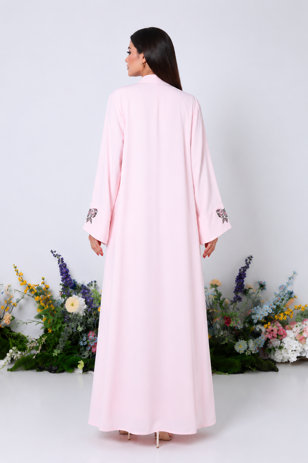 Blush Leopard Abaya with White Inner Dress