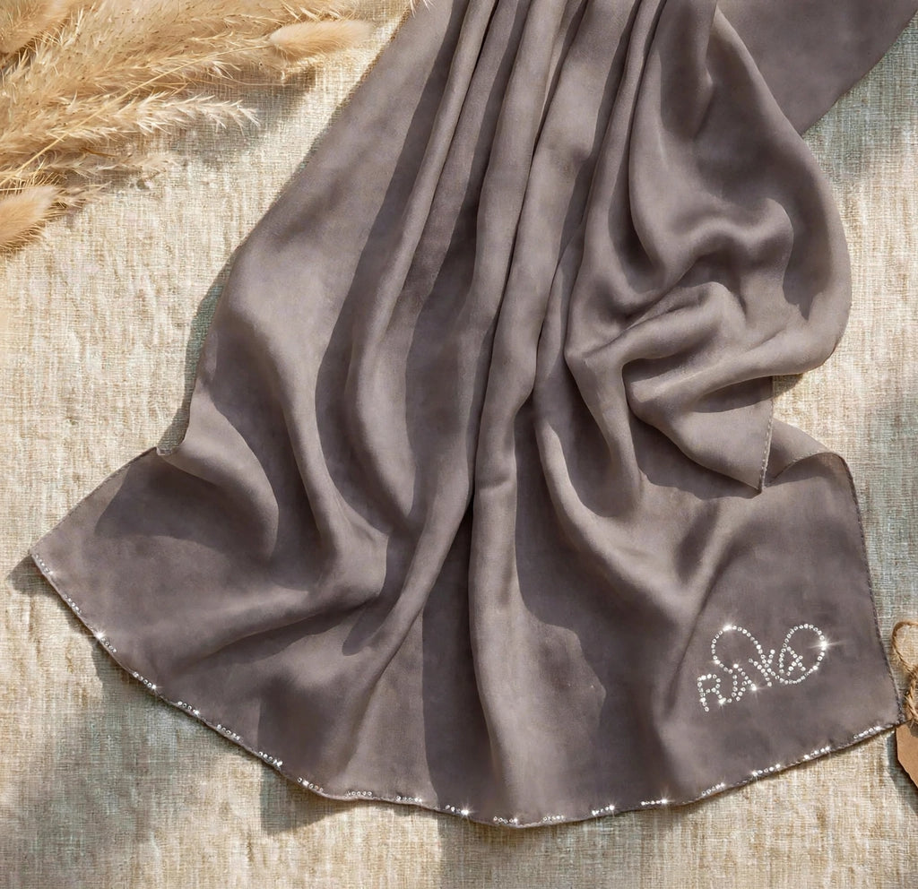 Dusty Grey Feather lite Hijab with SWAROVSKI®️ crystals