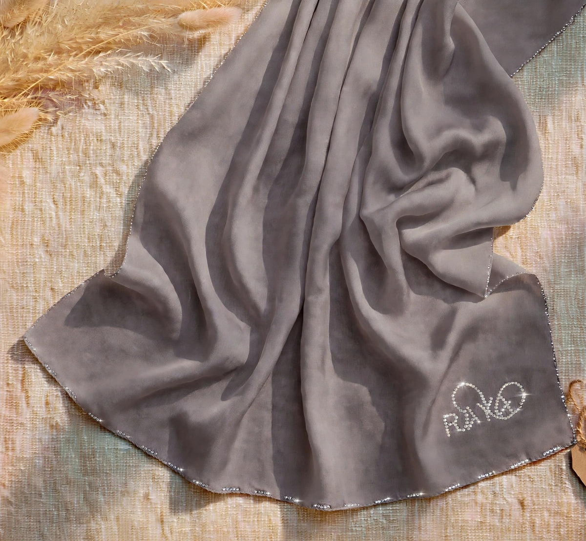 Moonlight Grey Feather lite Hijab with SWAROVSKI®️ crystals