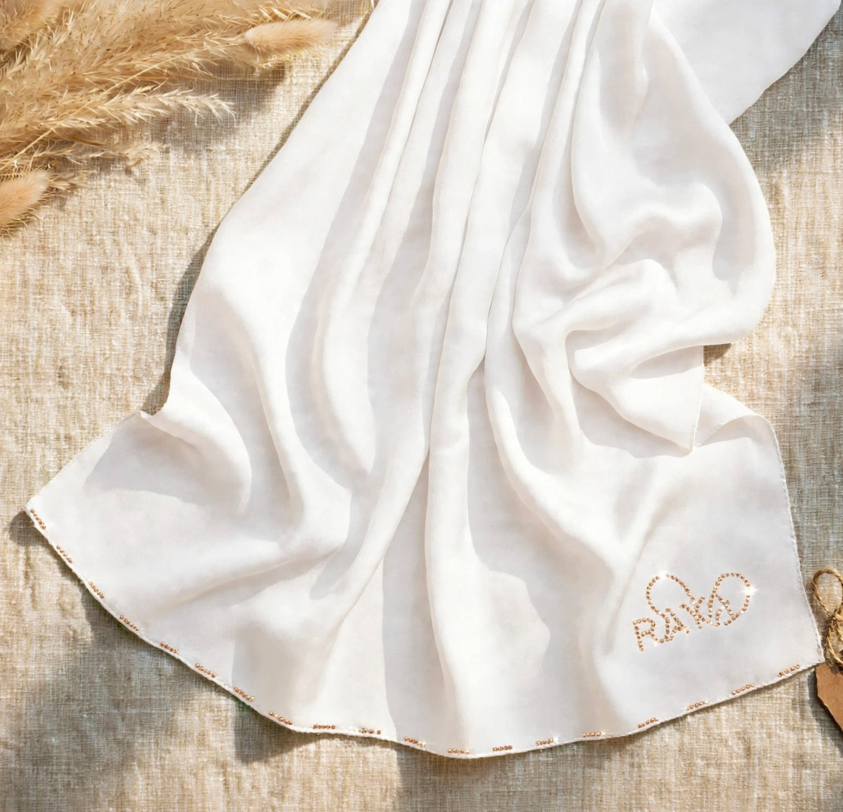 Pure White Feather lite Hijab with SWAROVSKI®️ crystals