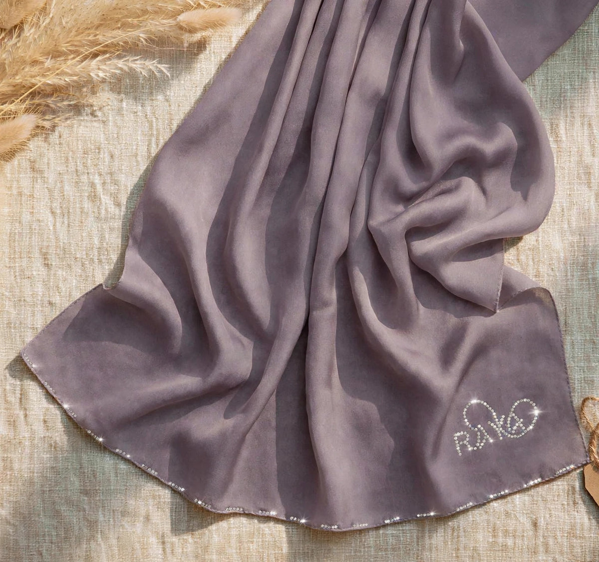 Mauve Ash Feather lite Hijab with SWAROVSKI®️ crystals