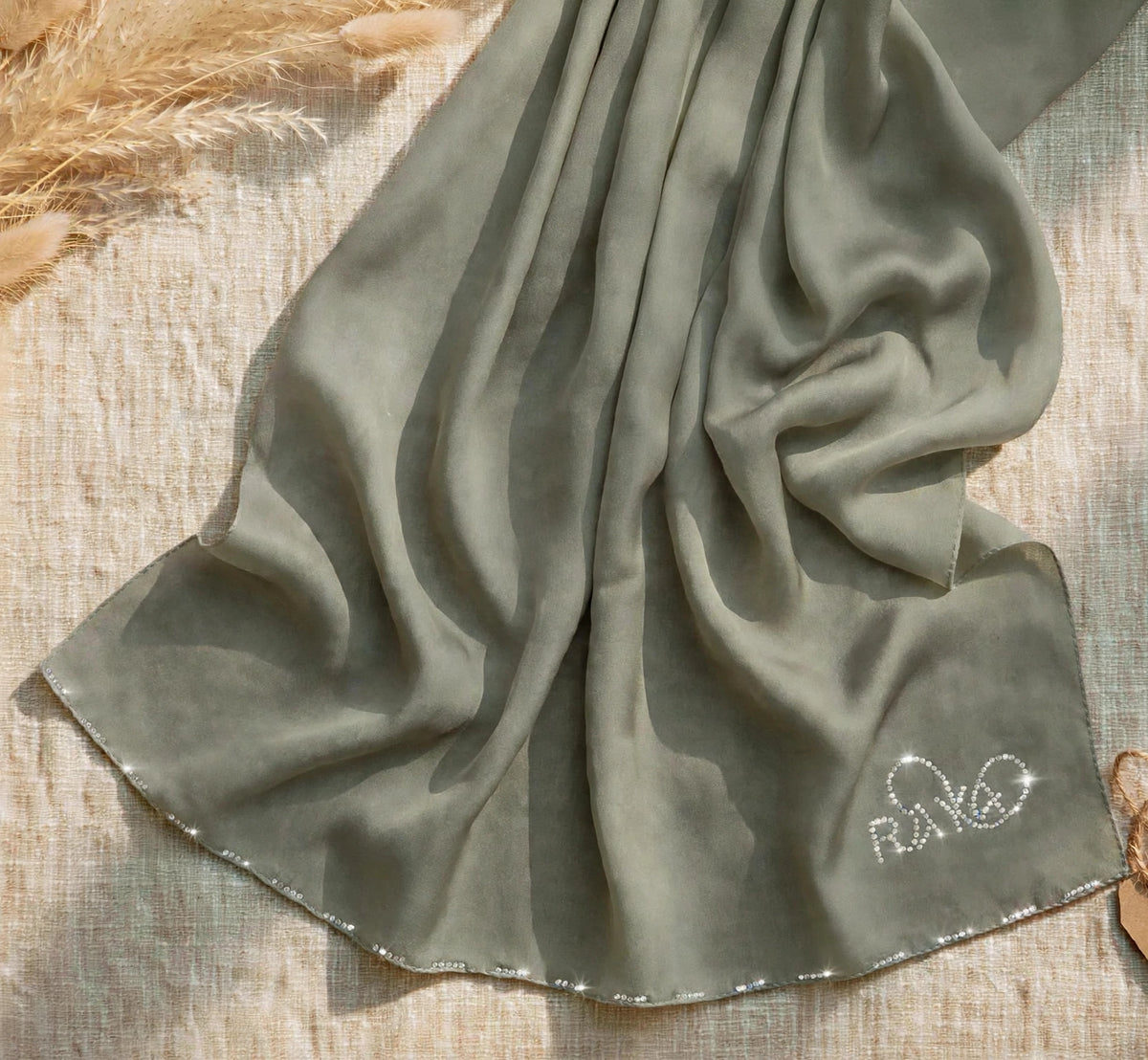 Muted Olive Signature Feather lite Hijab with SWAROVSKI ®️ crystals
