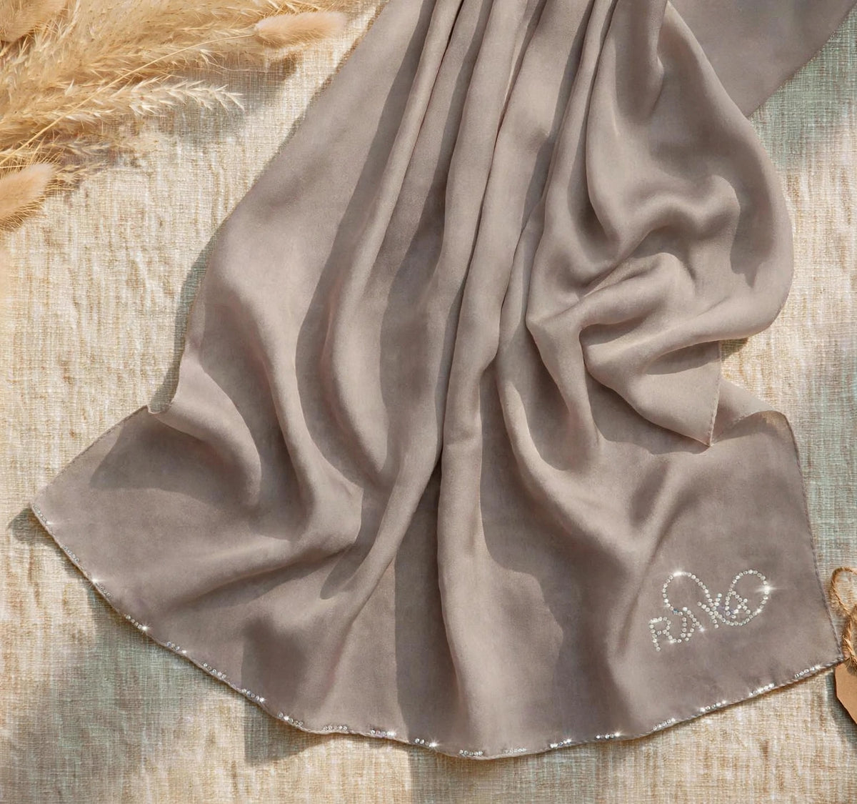 Beige Feather lite Hijab with SWAROVSKI®️ crystals