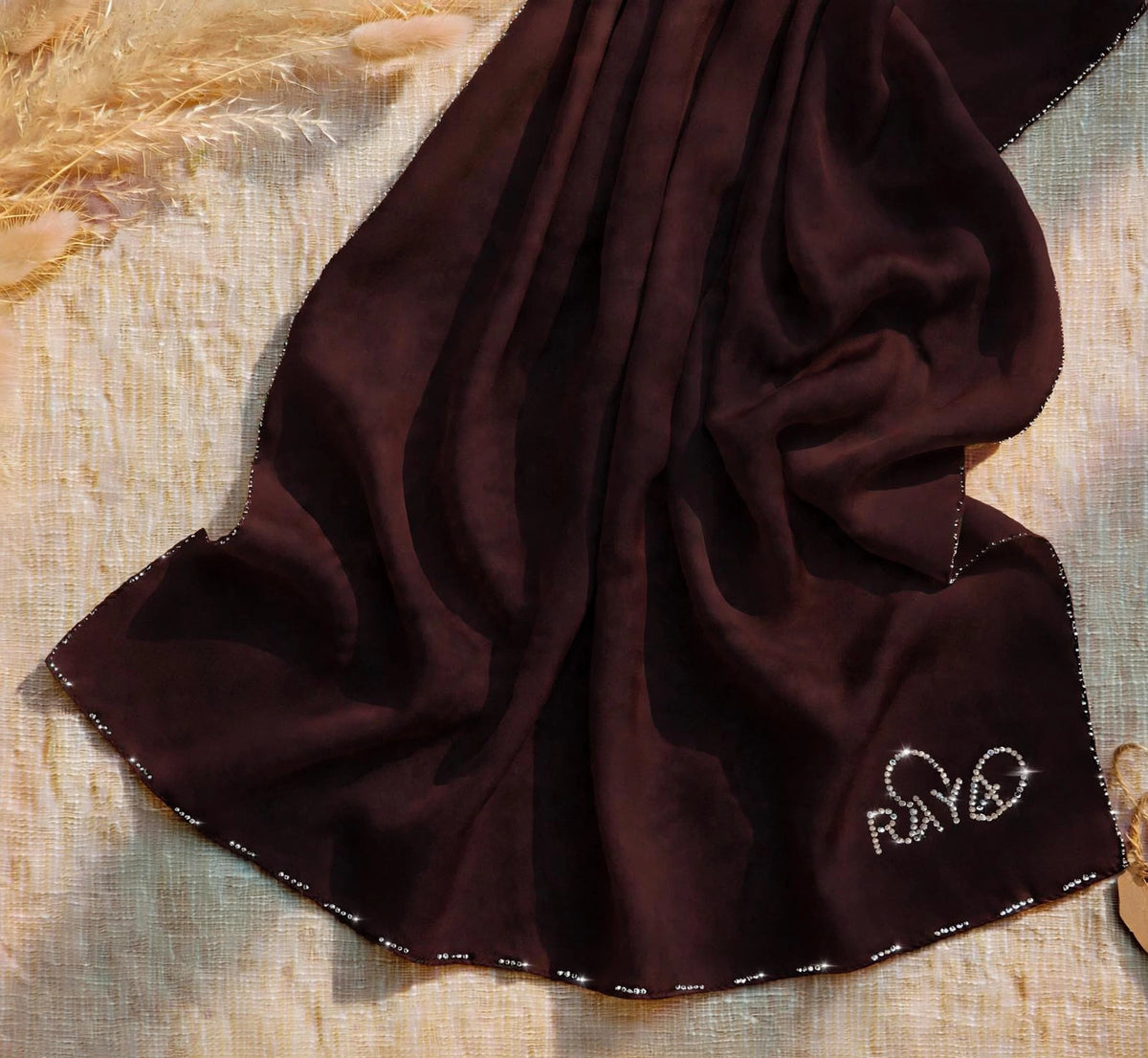 Espresso Feather lite Hijab with SWAROVSKI®️ crystals