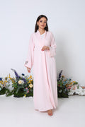 Blush Leopard Abaya with White Inner Dress
