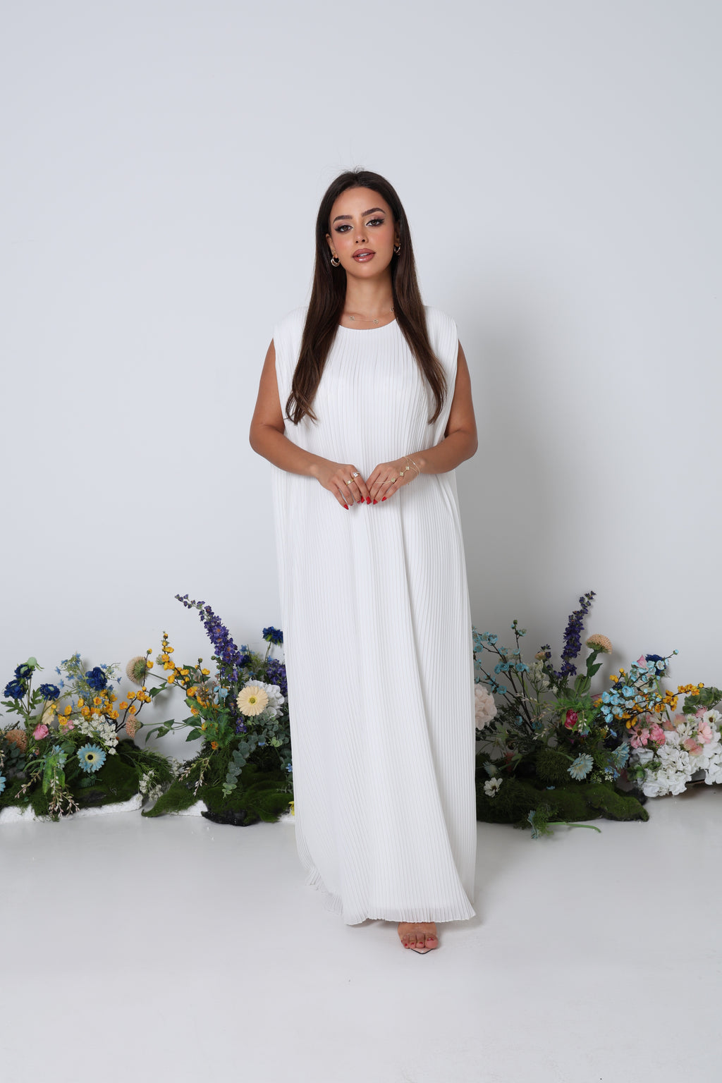 White Pleated Chiffon Inner Dress