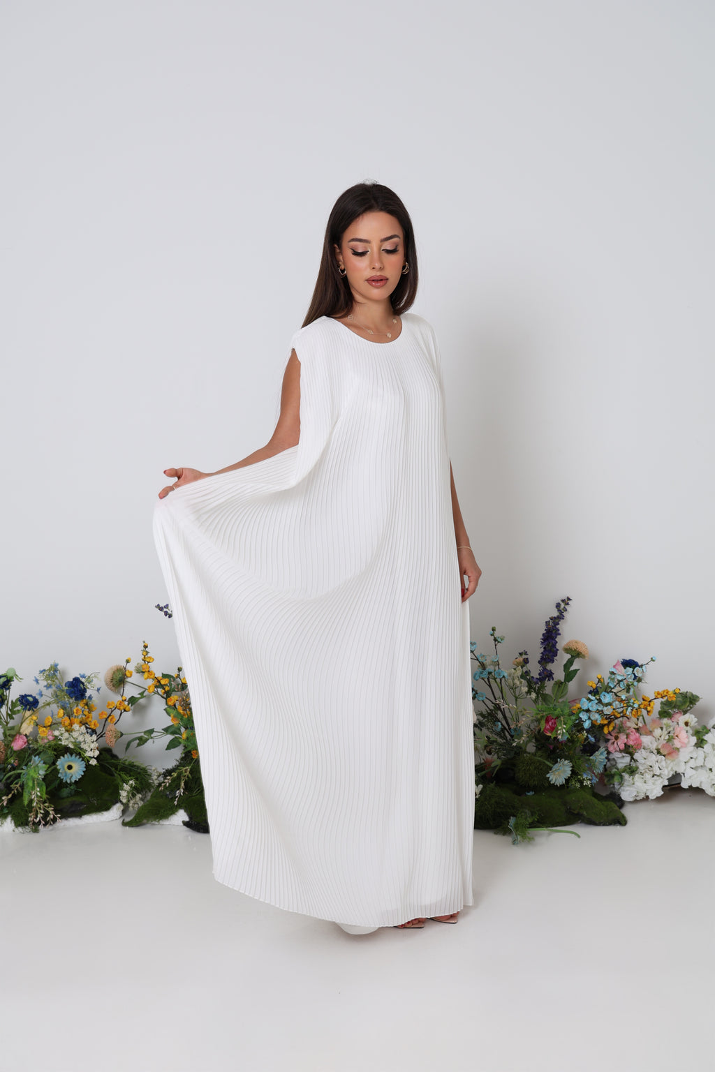 White Pleated Chiffon Inner Dress
