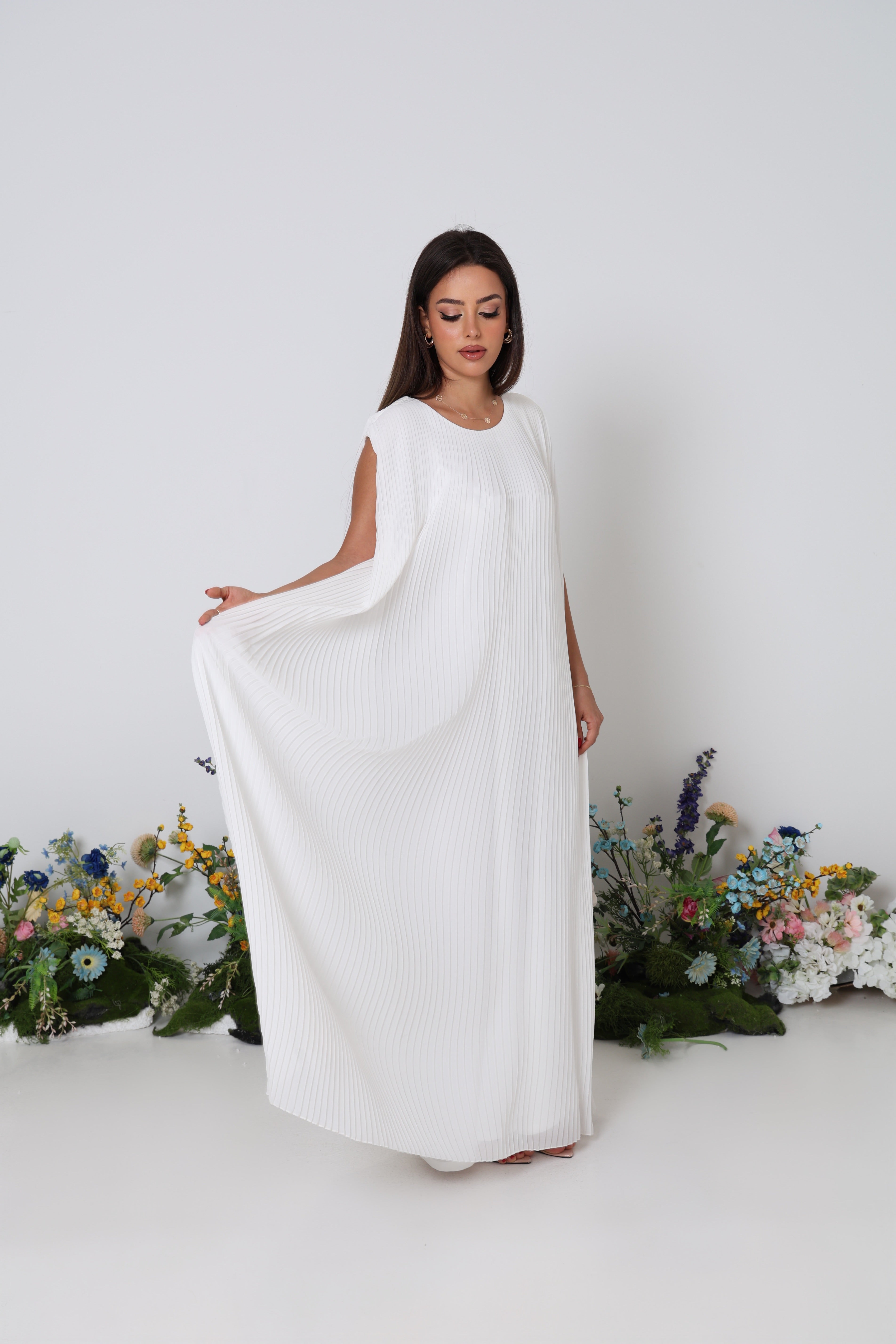 White Pleated Chiffon Inner Dress