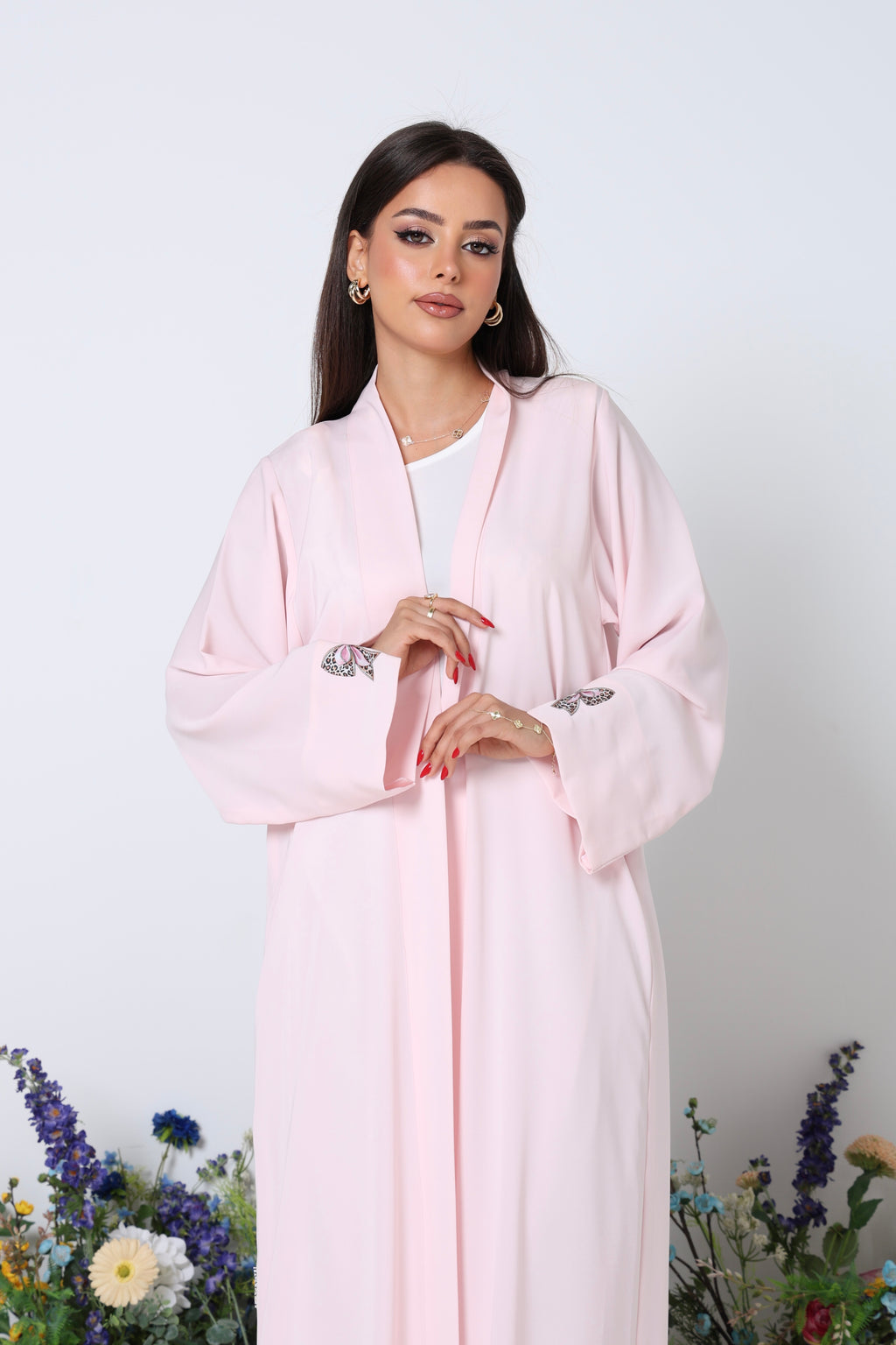 Blush Leopard Abaya with White Inner Dress