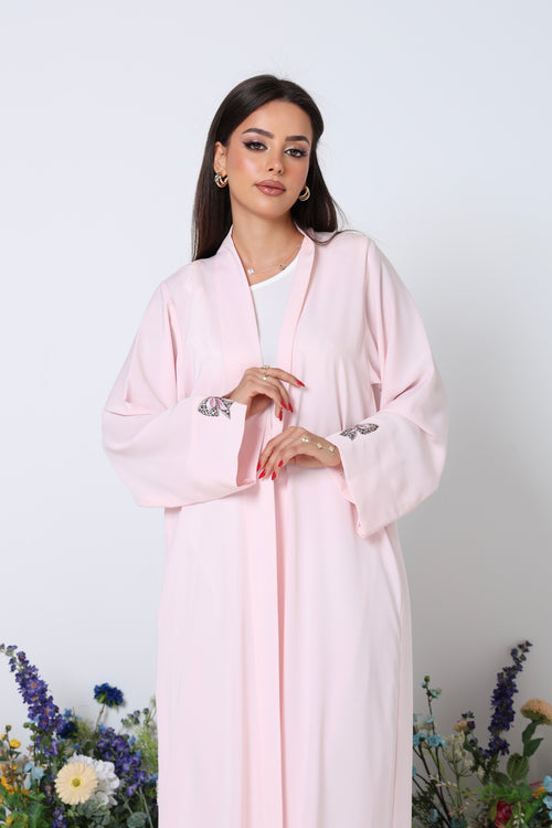 Blush Leopard Abaya with White Inner Dress