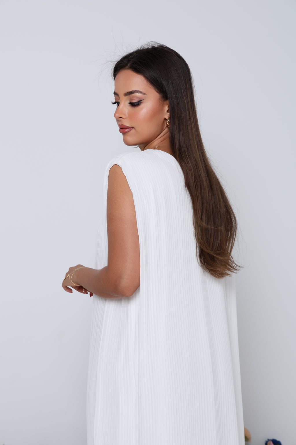 White Pleated Chiffon Inner Dress