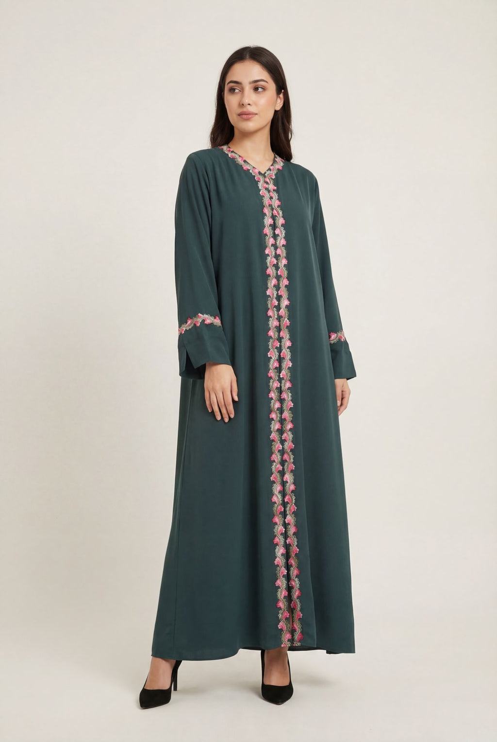 Emerald Bloom Lace Abaya