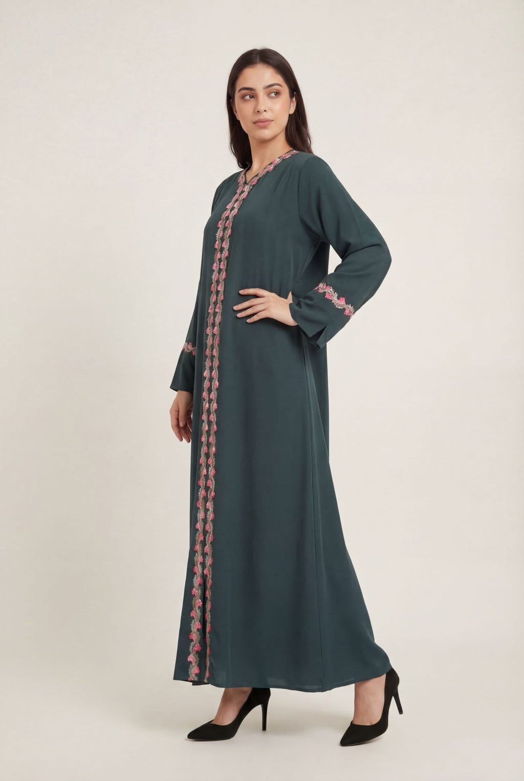 Emerald Bloom Lace Abaya