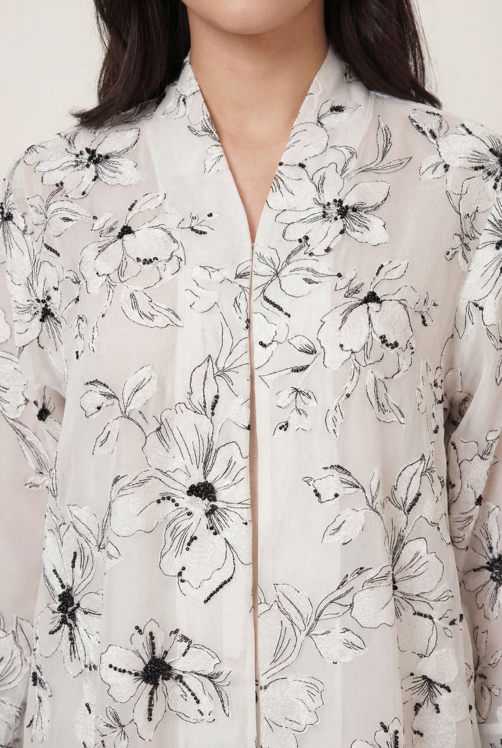Ivory Bloom Jacquard Abaya