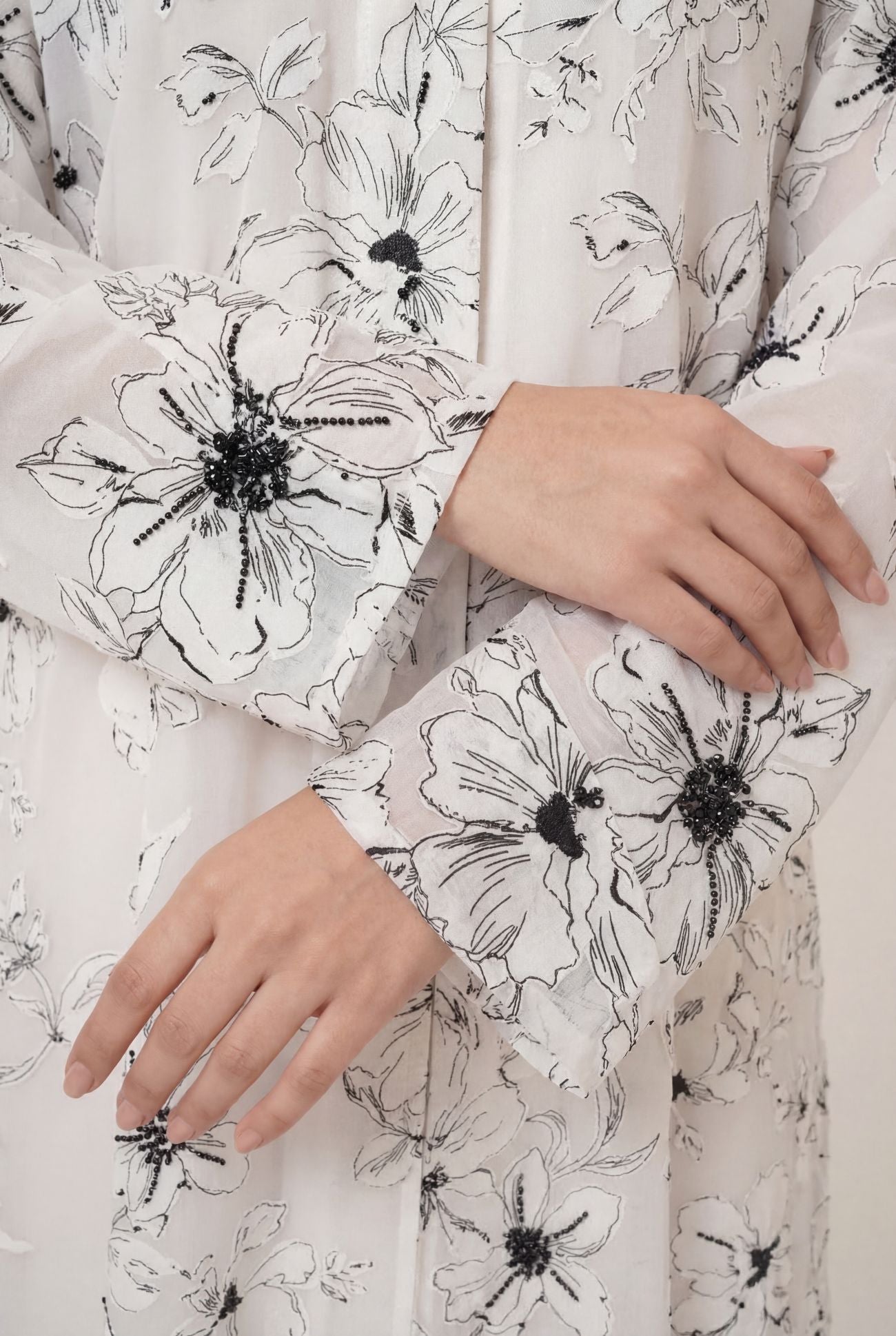 Ivory Bloom Jacquard Abaya