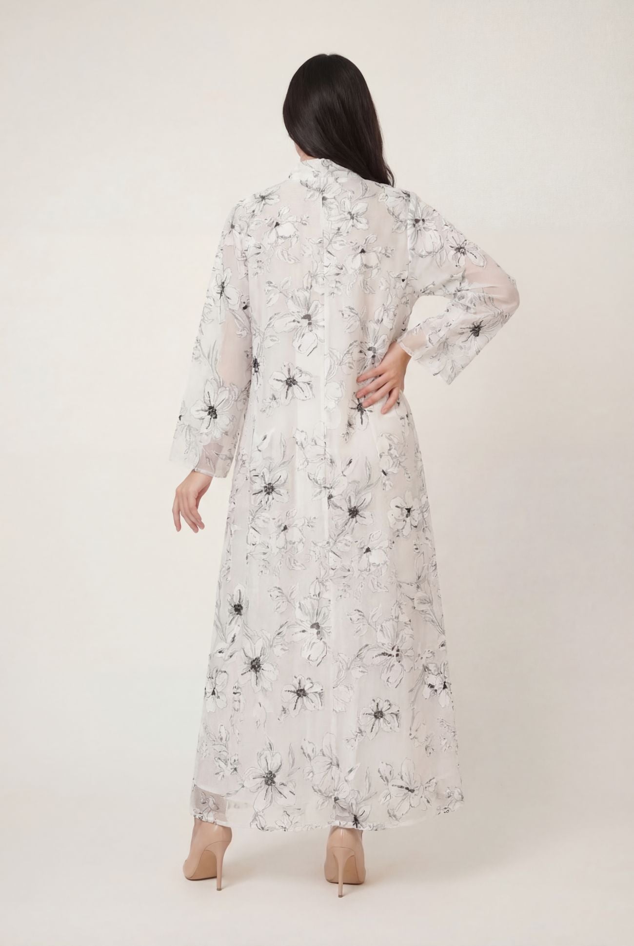 Ivory Bloom Jacquard Abaya