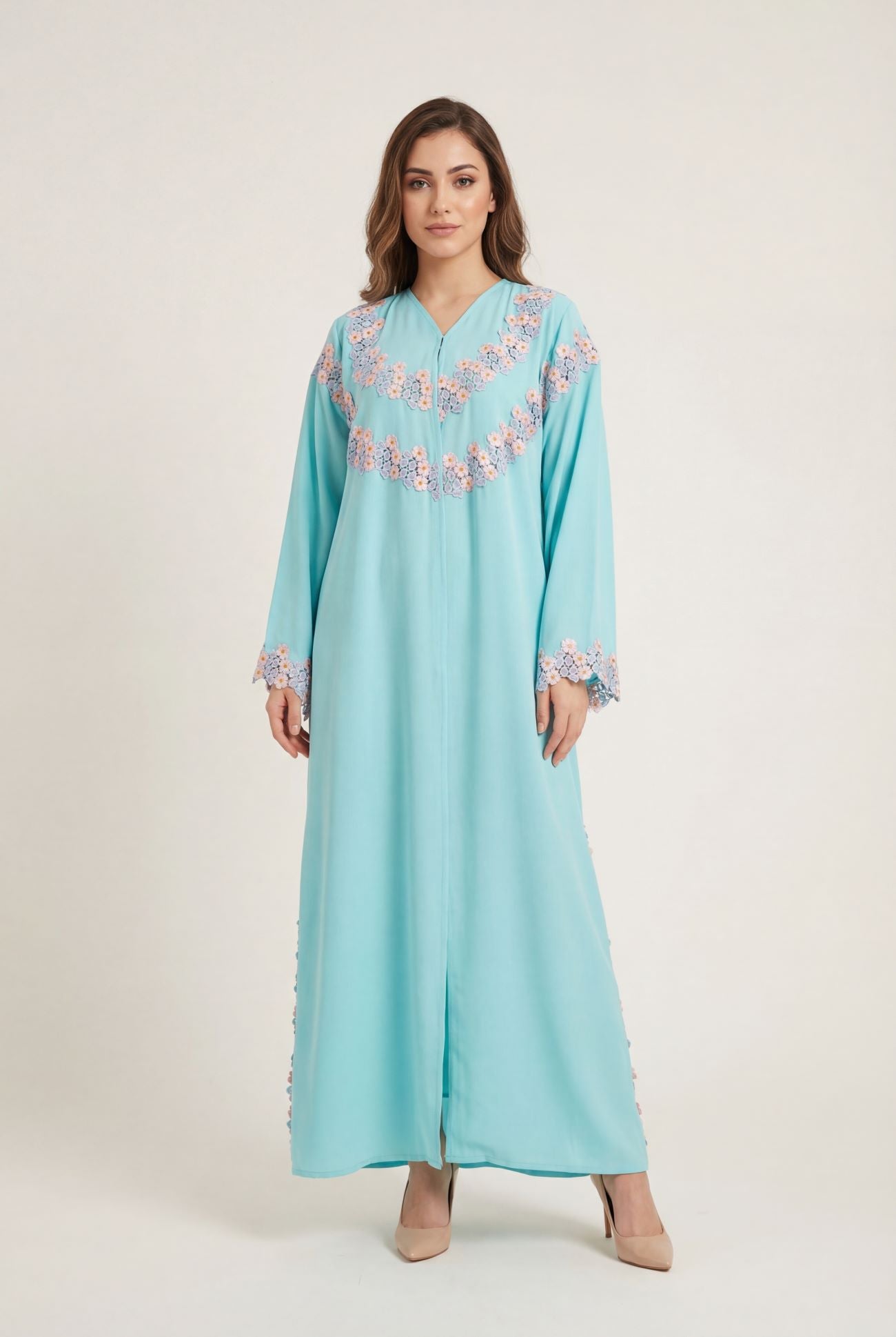 Azure Bloom Lace Abaya