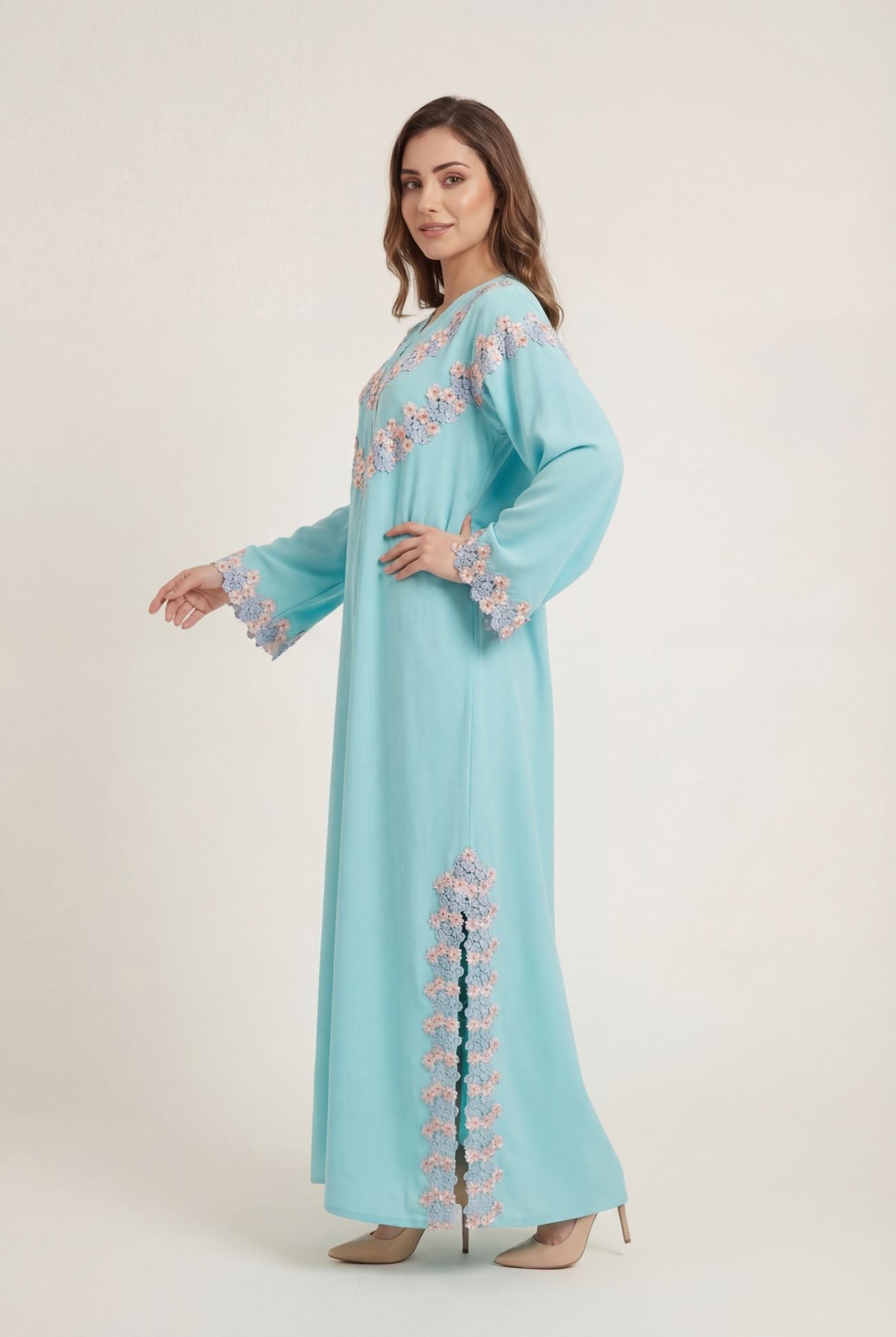 Azure Bloom Lace Abaya