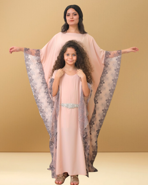 NUDE AND BLUE LACEY KAFTAN  (MOTHER / DAUGHTER DUO )