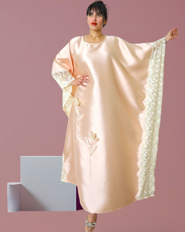 PEACH SATIN TULIP KAFTAN (MOTHER/ DAUGHTER DUO )