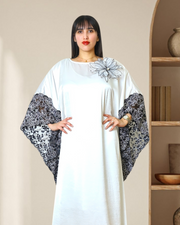 BLACK AND WHITE FLOWERY KAFTAN