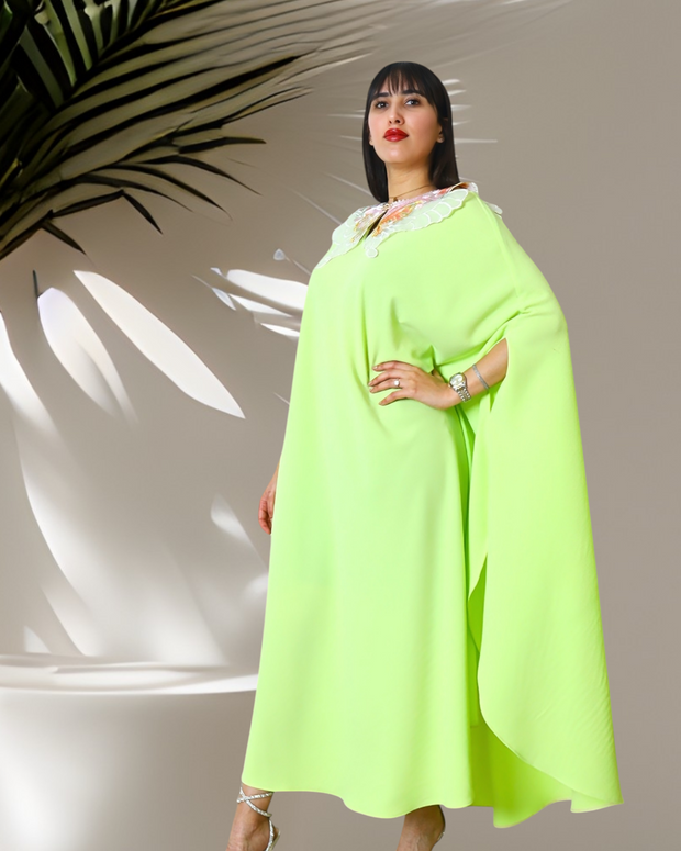 FLUORESCENT GREEN BUTTERFLY CAPE DRESS