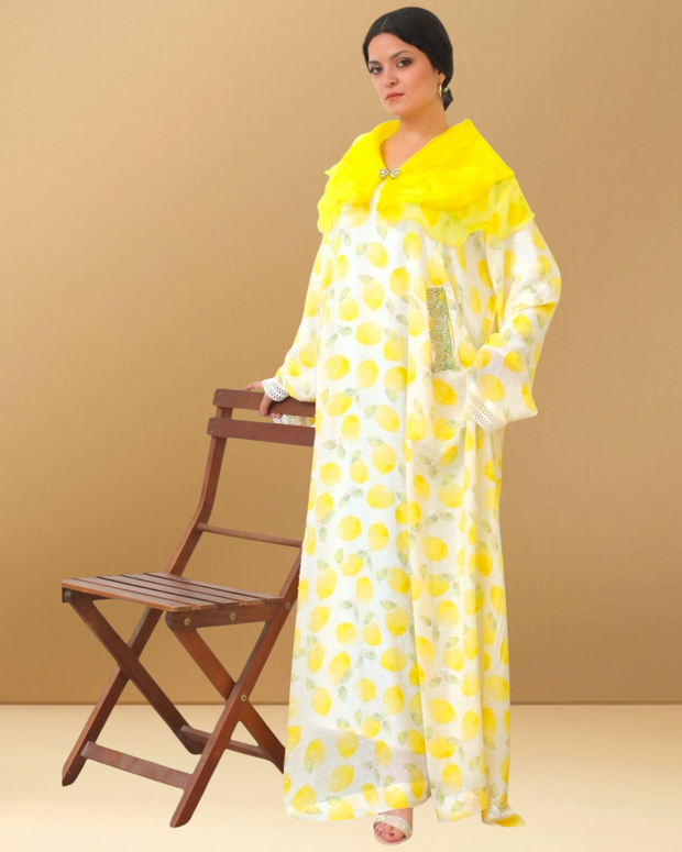 LEMONY YELLOW CAPE COLLAR JALABIYA