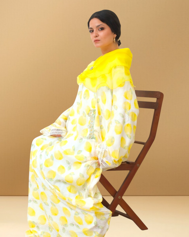 LEMONY YELLOW CAPE COLLAR JALABIYA