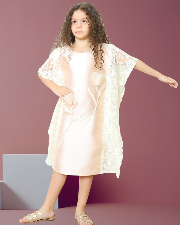 PEACH SATIN TULIP KAFTAN (MOTHER/ DAUGHTER DUO )