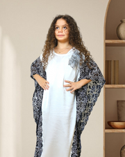 BLACK AND WHITE FLOWERY KIDS KAFTAN