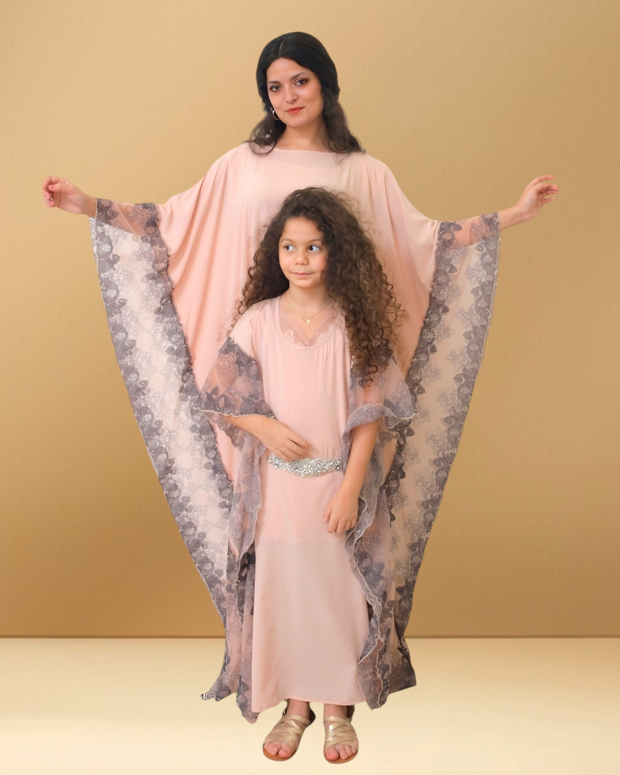 NUDE AND BLUE LACEY KAFTAN  (MOTHER / DAUGHTER DUO )