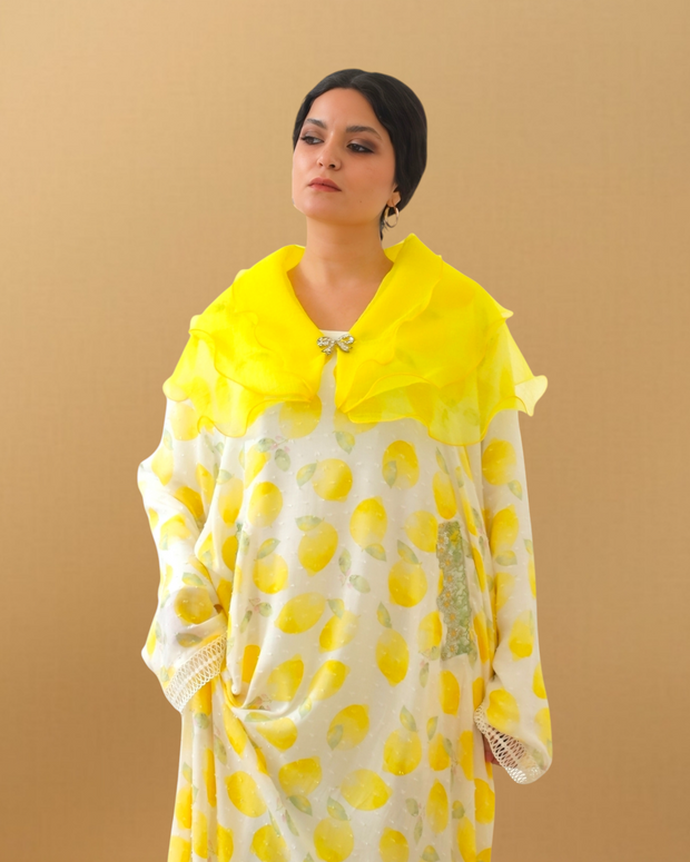 LEMONY YELLOW CAPE COLLAR JALABIYA