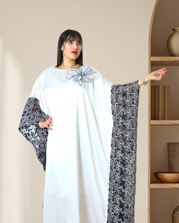 BLACK AND WHITE FLOWERY KAFTAN  (MOTHER/ DAUGHTER DUO )