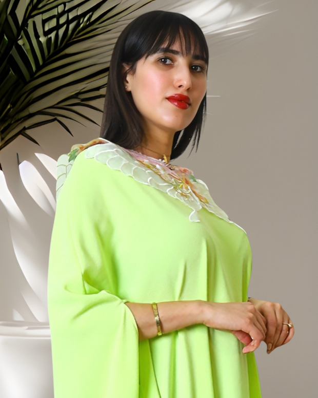 FLUORESCENT GREEN BUTTERFLY CAPE DRESS