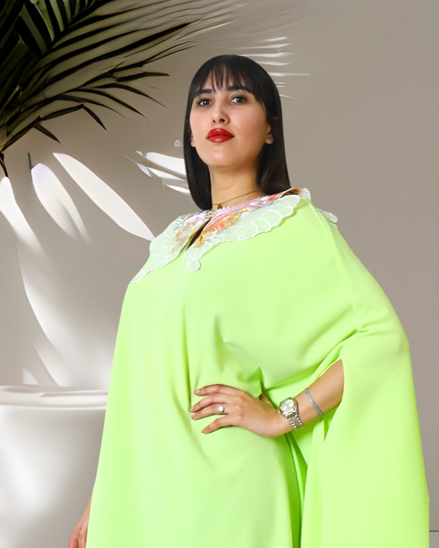 FLUORESCENT GREEN BUTTERFLY CAPE DRESS