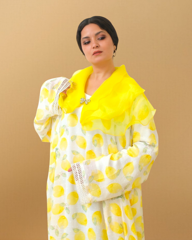 LEMONY YELLOW CAPE COLLAR JALABIYA