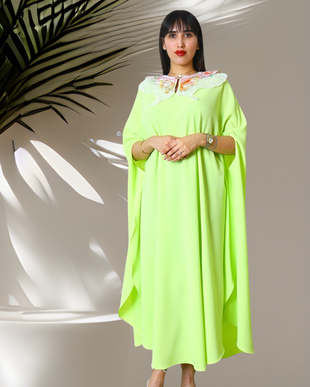 FLUORESCENT GREEN BUTTERFLY CAPE DRESS