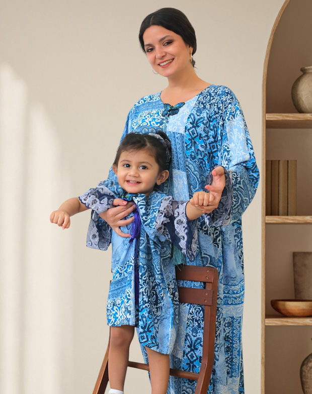 ICY BLUE BUTTERFLY JALABIYA (MOTHER DAUGHTER DUO)