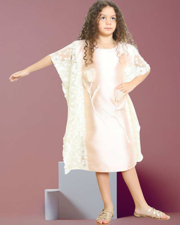 PEACH SATIN TULIP KIDS KAFTAN