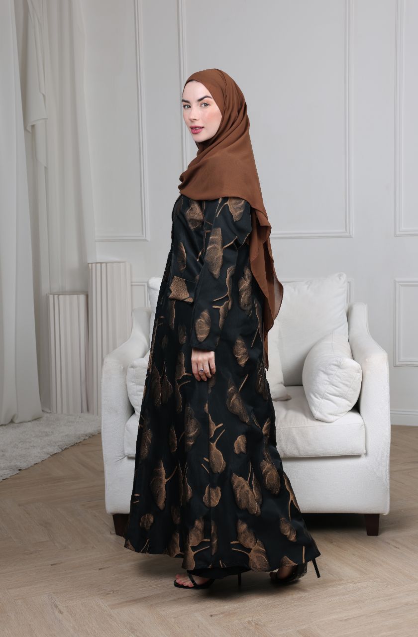 Golden Ginkgo Leaves Abaya - RAYA LUXURY PRET