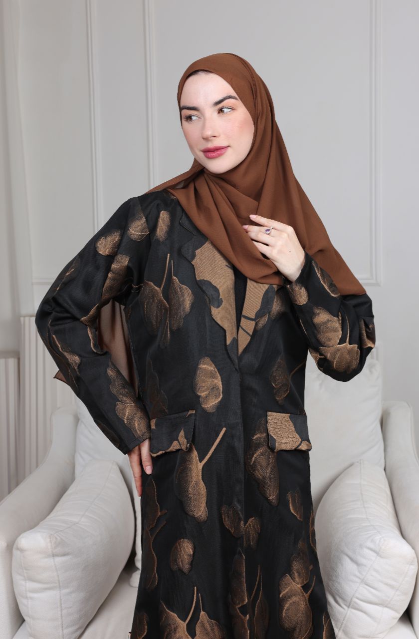 Golden Ginkgo Leaves Abaya - RAYA LUXURY PRET