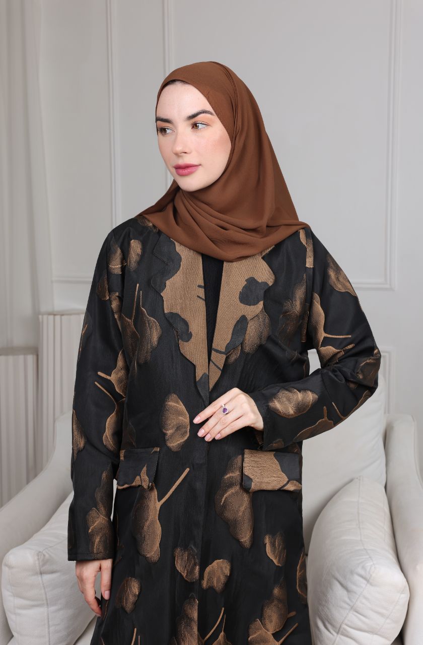 Golden Ginkgo Leaves Abaya - RAYA LUXURY PRET